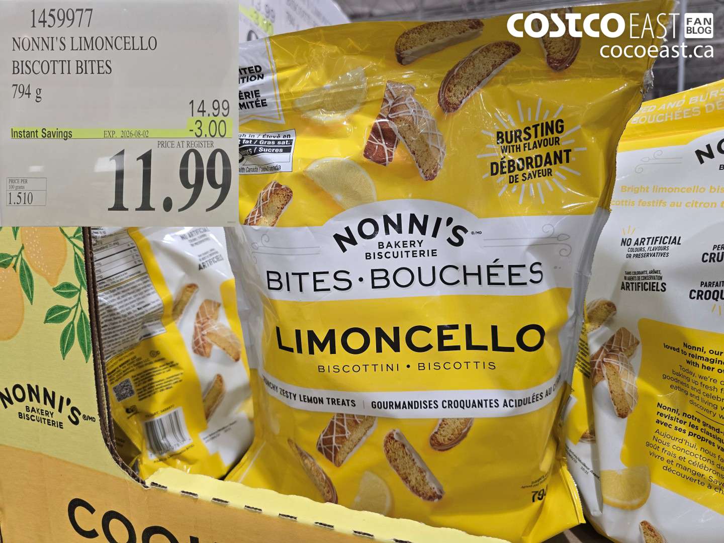 1459977 NONNI'S LIMONCELLO BISCOTTI BITES 794 G ($3.00 INSTANT SAVINGS EXPIRES ON 2026-08-02) $11.99