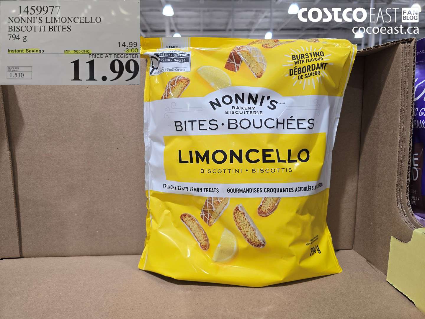 1459977 NONNI'S LIMONCELLO BISCOTTI BITES 794 G ($3.00 INSTANT SAVINGS EXPIRES ON 2026-08-02) $11.99