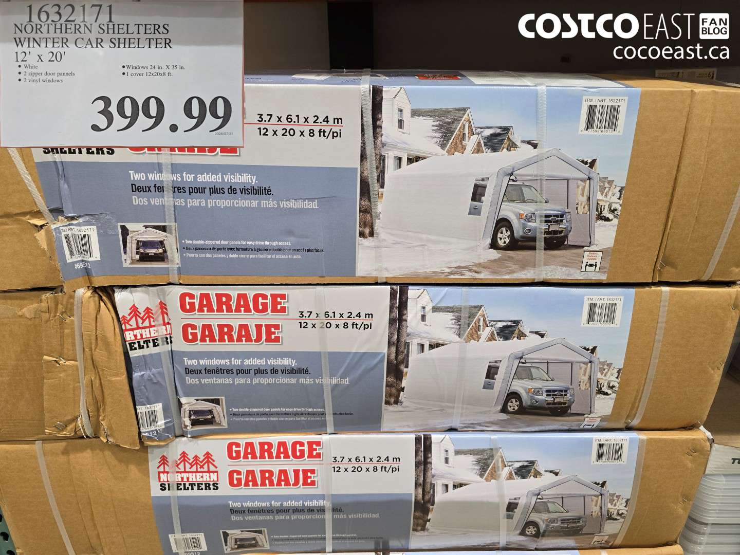 1632171 NORTHERN SHELTERS WINTER CAR SHELTER 12' X 20' $399.99