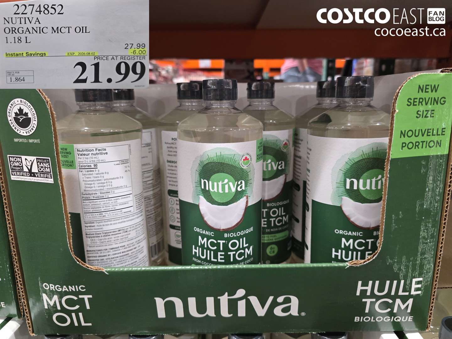 2274852 NUTIVA ORGANIC MCT OIL 1.18 L ($6.00 INSTANT SAVINGS EXPIRES ON 2026-08-02) $21.99