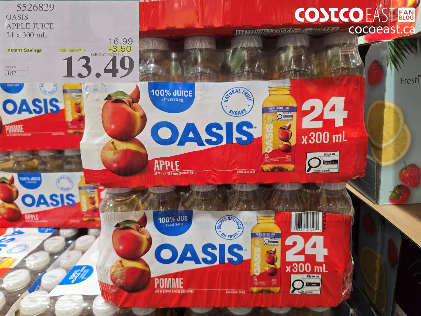 5526829 OASIS APPLE JUICE 24 X 300 ML ($3.50 INSTANT SAVINGS EXPIRES ON 2026-07-19) $13.49