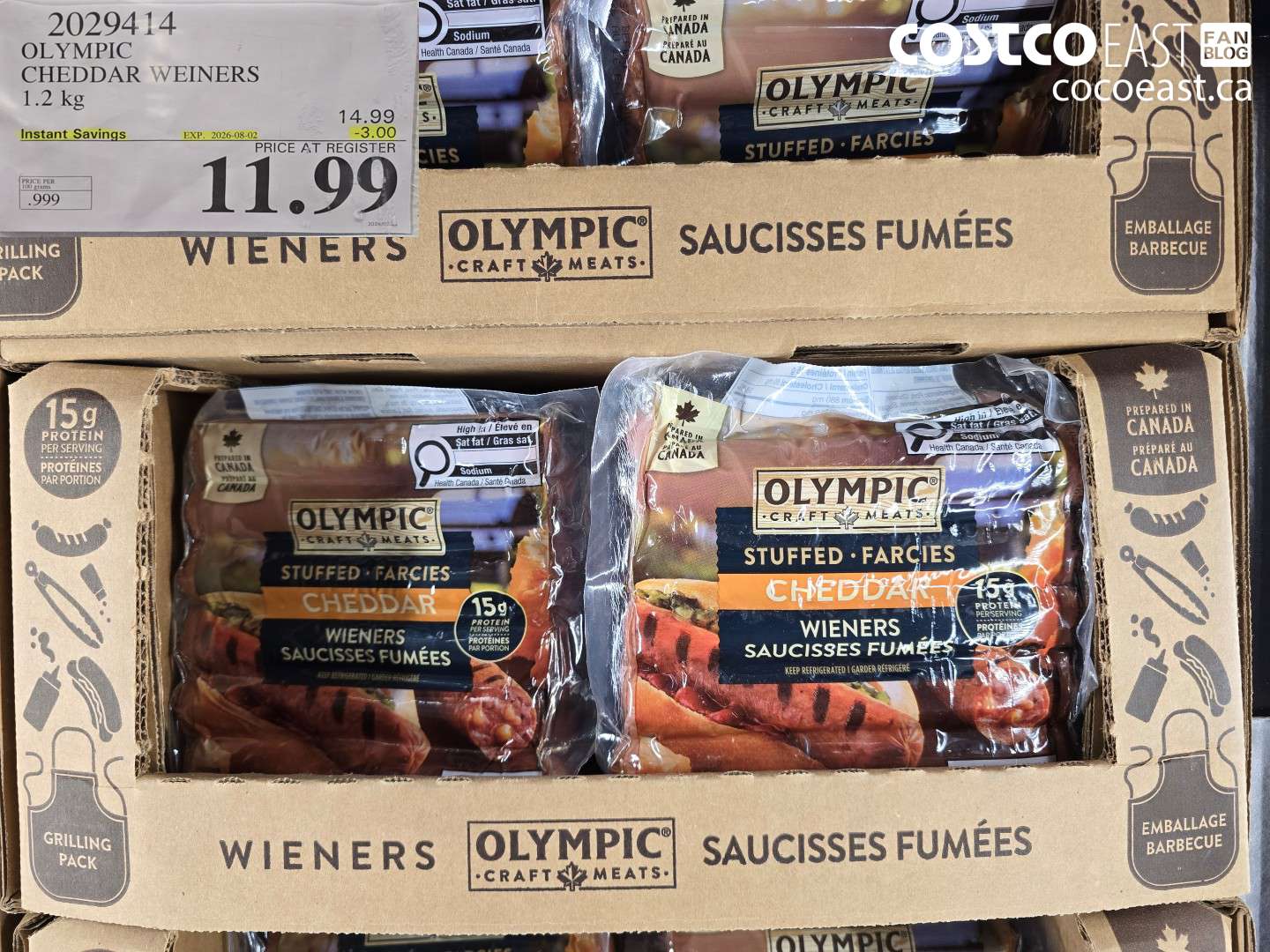 2029414 OLYMPIC CHEDDAR WEINERS 1.2 KG ($3.00 INSTANT SAVINGS EXPIRES ON 2026-08-02) $11.99