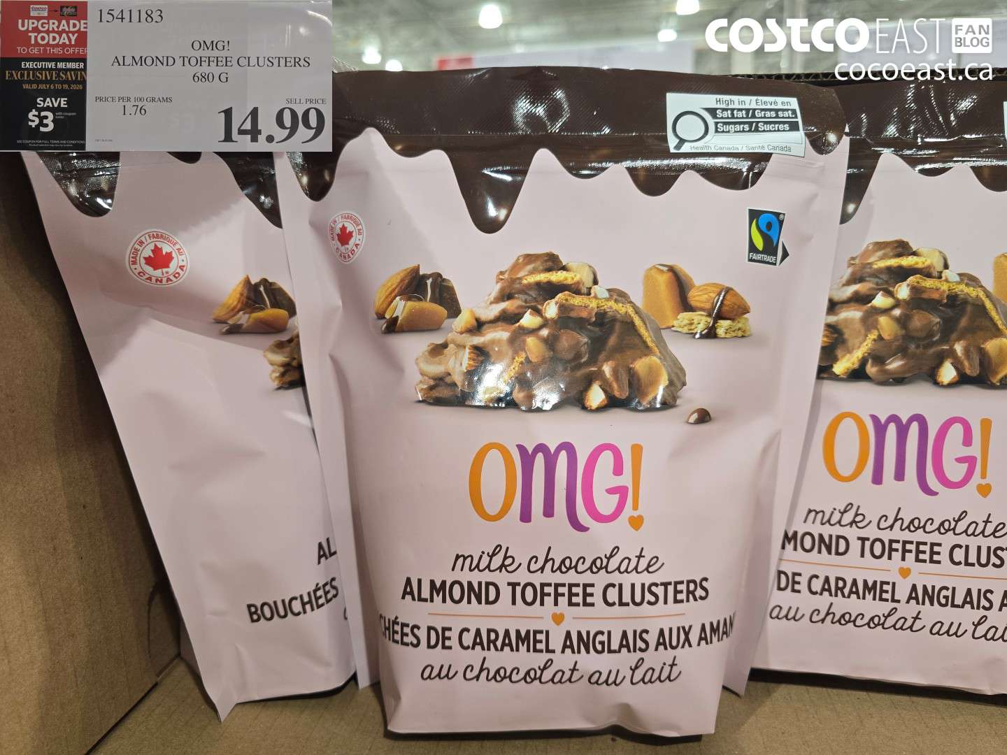1541183 OMG! ALMOND TOFFEE CLUSTERS 680 G 3 OFF (EXPIRES ON 2026-07-19) $11.99
