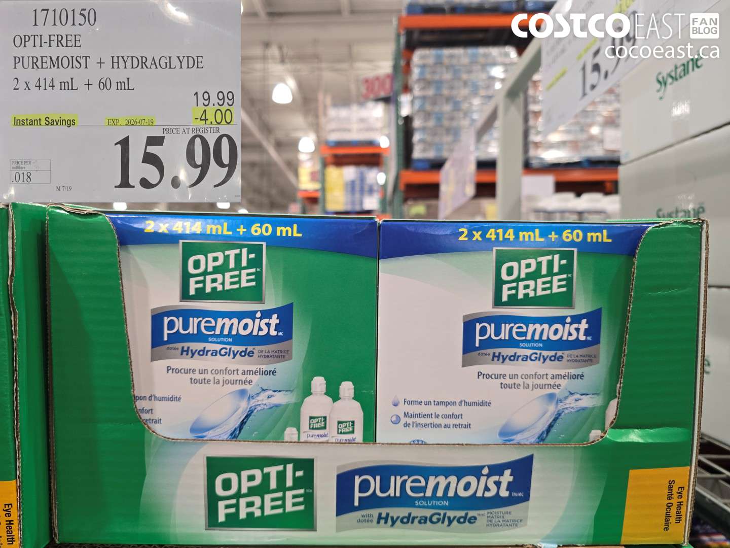1710150 OPTI-FREE PUREMOIST + HYDRAGLYDE 2 X 414 ML + 60 ML ($4.00 INSTANT SAVINGS EXPIRES ON 2026-07-19) $15.99