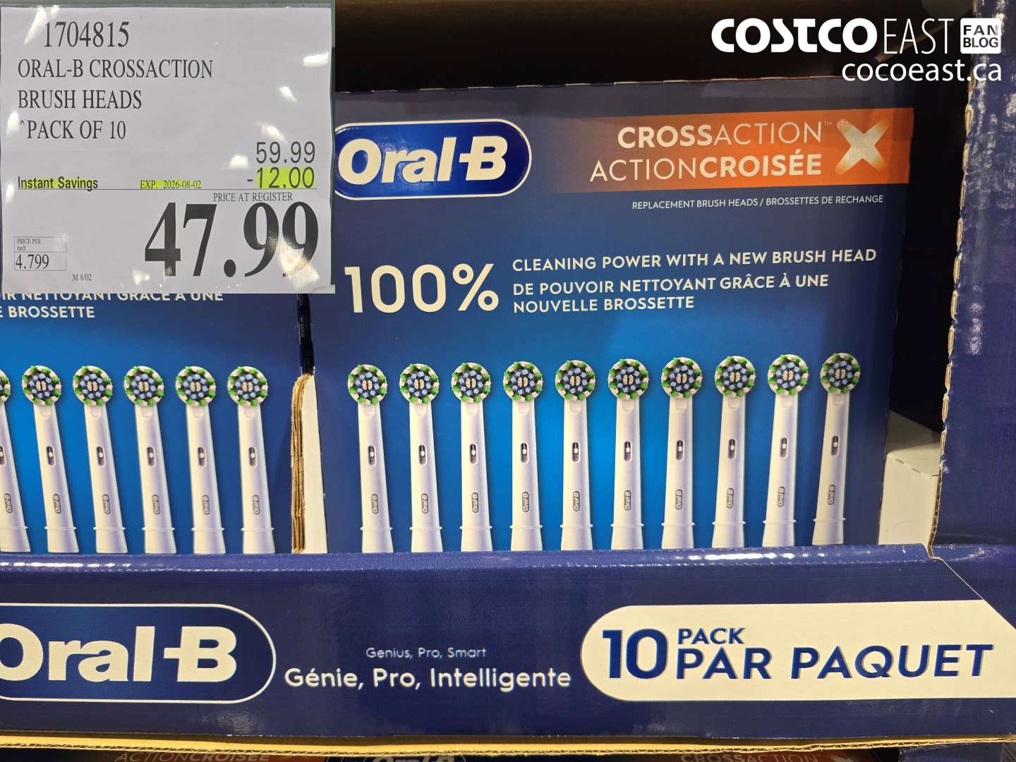 1704815 ORAL-B CROSSACTION BRUSH HEADS PACK OF 10 ($12.00 INSTANT SAVINGS EXPIRES ON 2026-08-02) $47.99