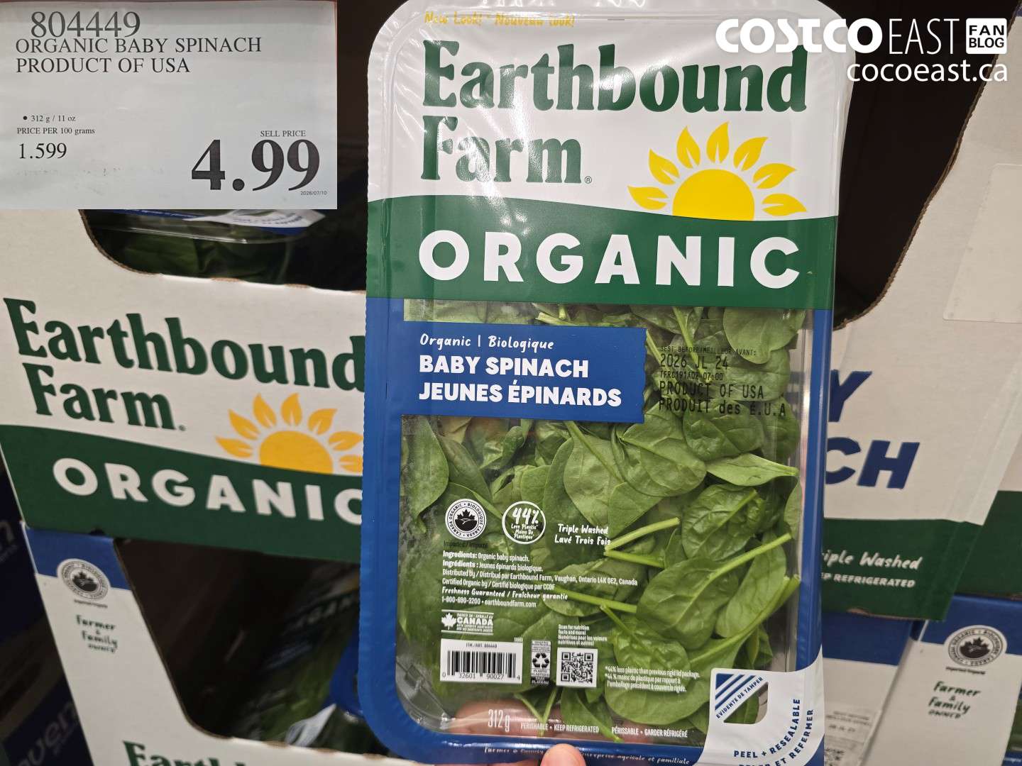 804449 ORGANIC BABY SPINACH PRODUCT OF USA $4.99
