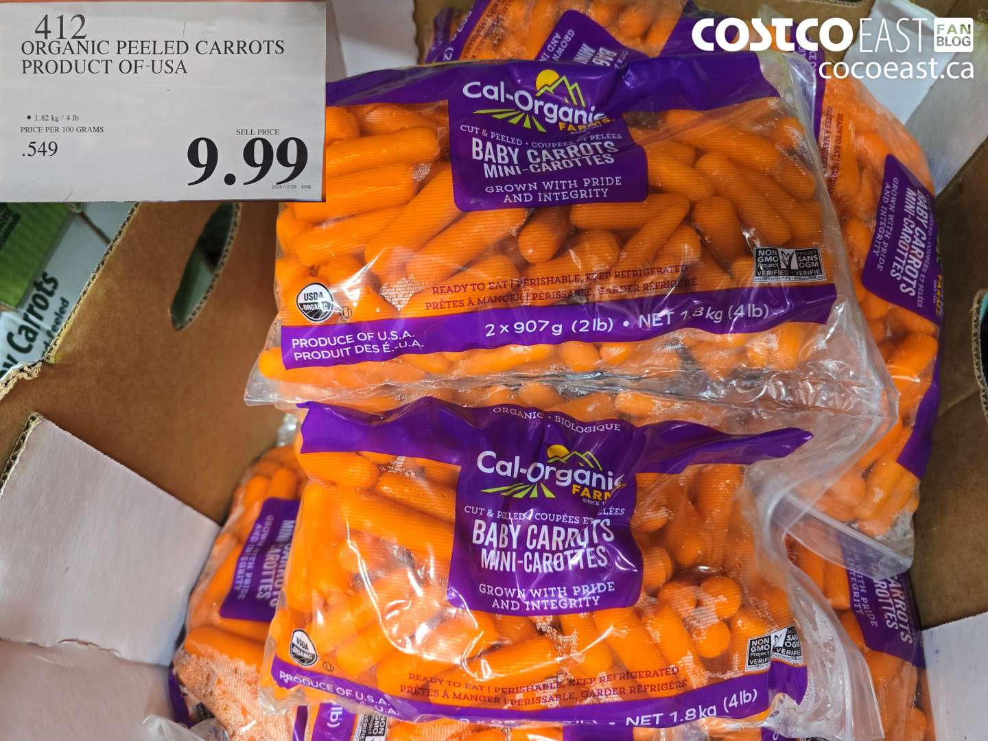 412 ORGANIC PEELED CARROTS PRODUCT OF USA $9.99