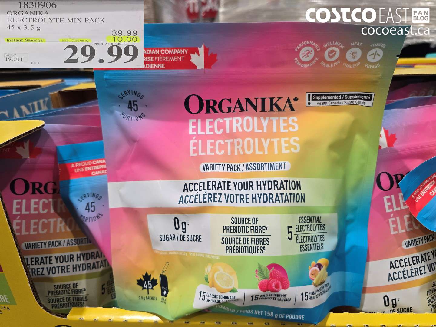 1830906 ORGANIKA ELECTROLYTE MIX PACK 45 X 3.5 G ($10.00 INSTANT SAVINGS EXPIRES ON 2026-08-02) $29.99