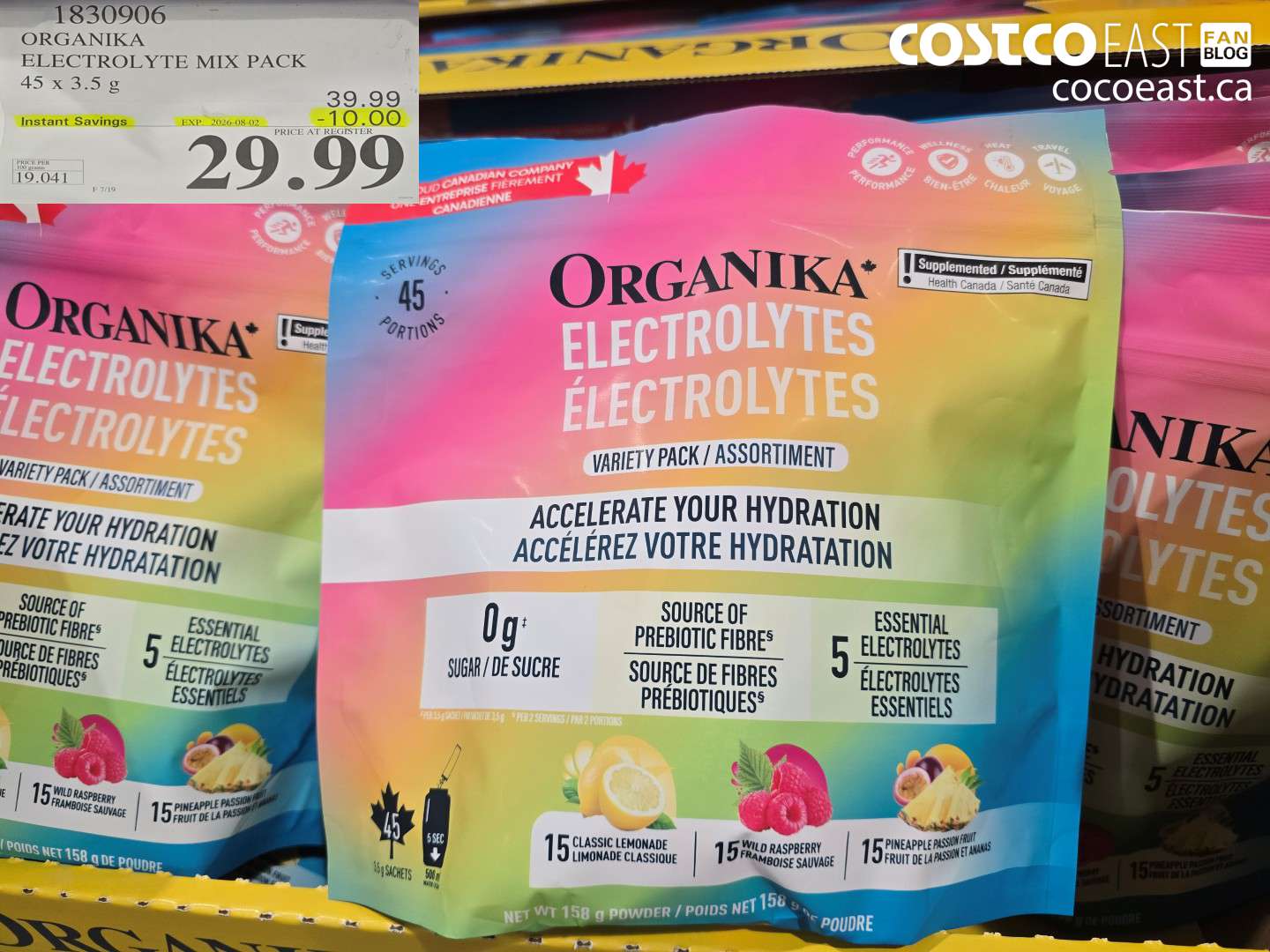 1830906 ORGANIKA ELECTROLYTE MIX PACK 45 X 3.5 G ($10.00 INSTANT SAVINGS EXPIRES ON 2026-08-02) $29.99