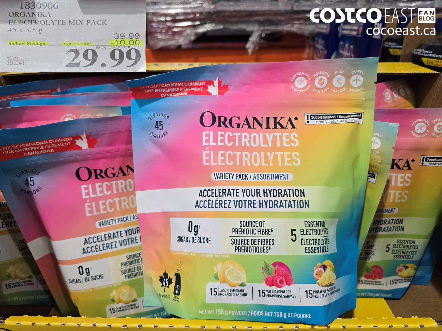 1830906 ORGANIKA ELECTROLYTE MIX PACK 45 X 3.5 G ($10.00 INSTANT SAVINGS EXPIRES ON 2026-08-02) $29.99