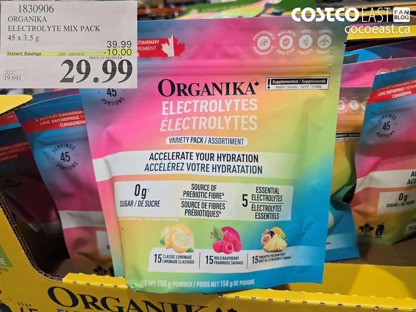 1830906 ORGANIKA ELECTROLYTE MIX PACK 45 X 3.5 G ($10.00 INSTANT SAVINGS EXPIRES ON 2026-08-02) $29.99