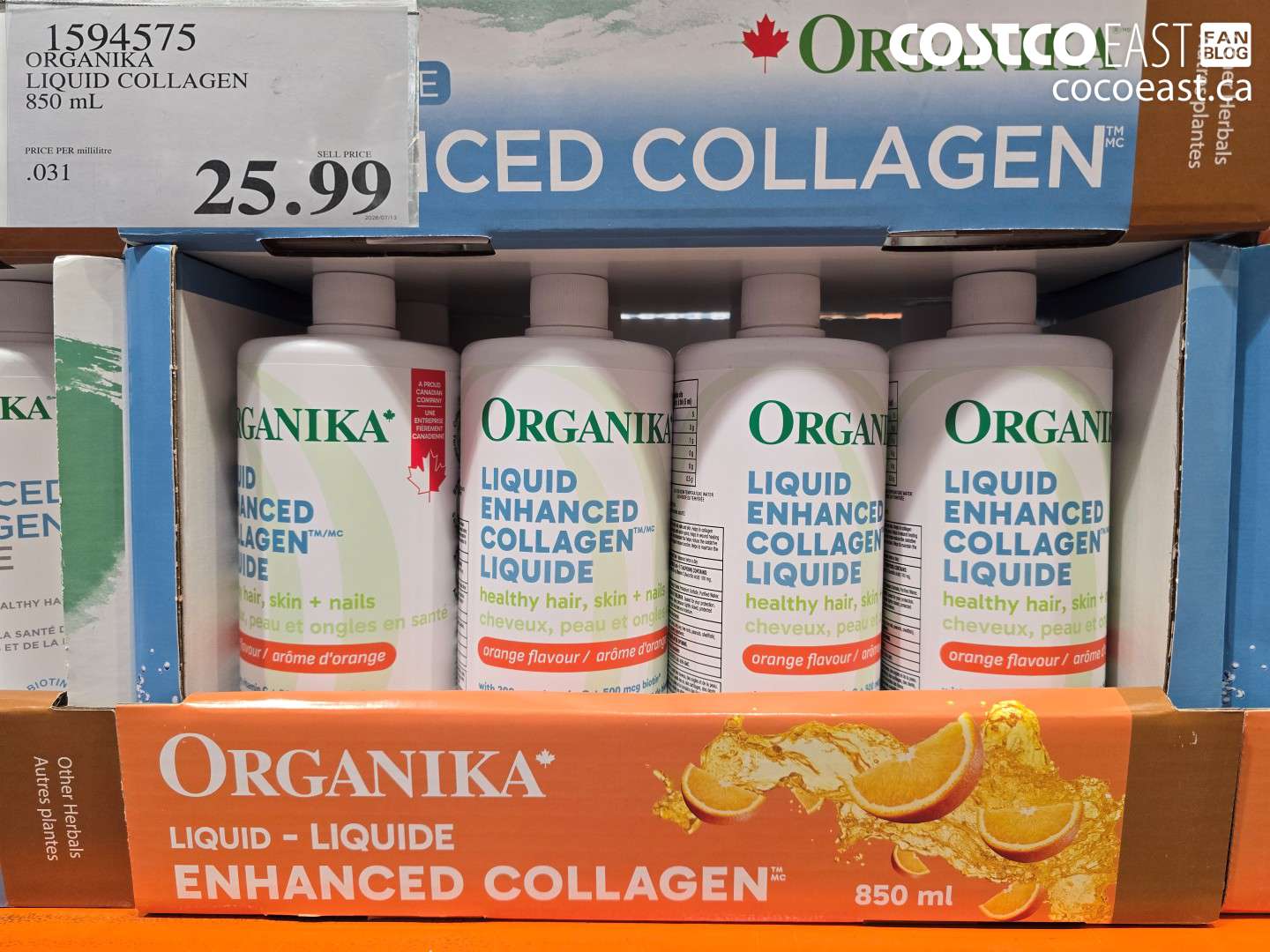 1594575 ORGANIKA LIQUID COLLAGEN 850 ML $25.99
