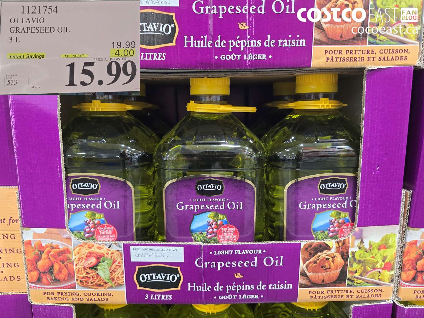 1121754 OTTAVIO GRAPESEED OIL 3 L ($4.00 INSTANT SAVINGS EXPIRES ON 2026-07-19) $15.99