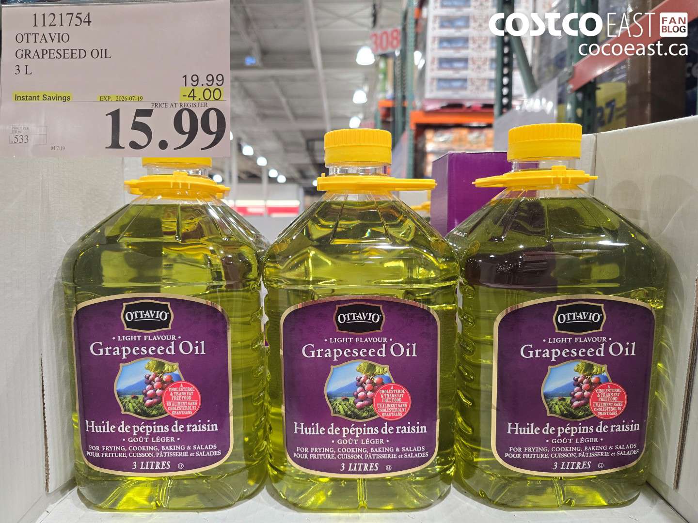 1121754 OTTAVIO GRAPESEED OIL 3 L ($4.00 INSTANT SAVINGS EXPIRES ON 2026-07-19) $15.99