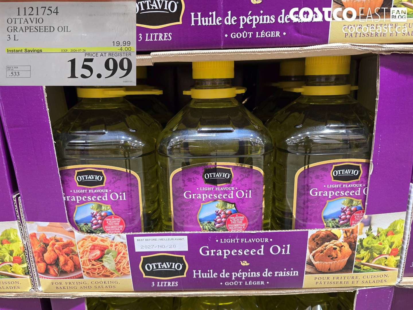 1121754 OTTAVIO GRAPESEED OIL 3 L ($4.00 INSTANT SAVINGS EXPIRES ON 2026-07-26) $15.99