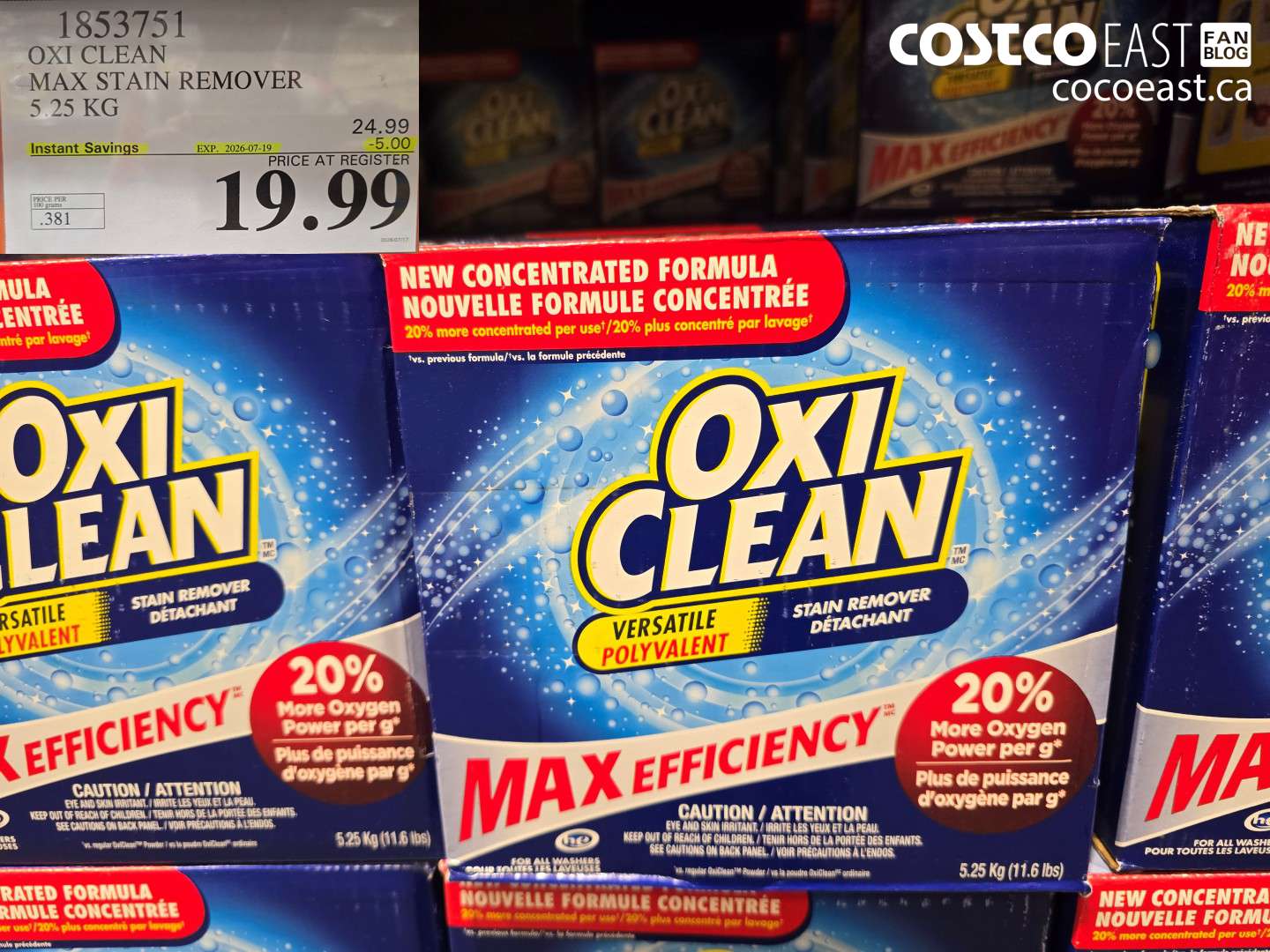 1853751 OXI CLEAN MAX STAIN REMOVER 5.25 KG ($5.00 INSTANT SAVINGS EXPIRES ON 2026-07-19) $19.99