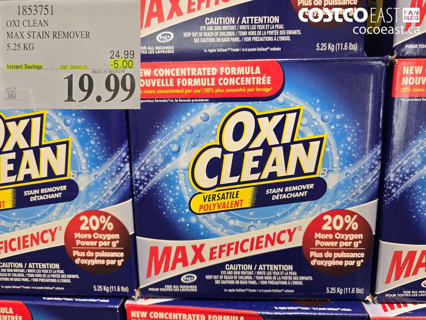 1853751 OXI CLEAN MAX STAIN REMOVER 5.25 KG ($5.00 INSTANT SAVINGS EXPIRES ON 2026-07-19) $19.99