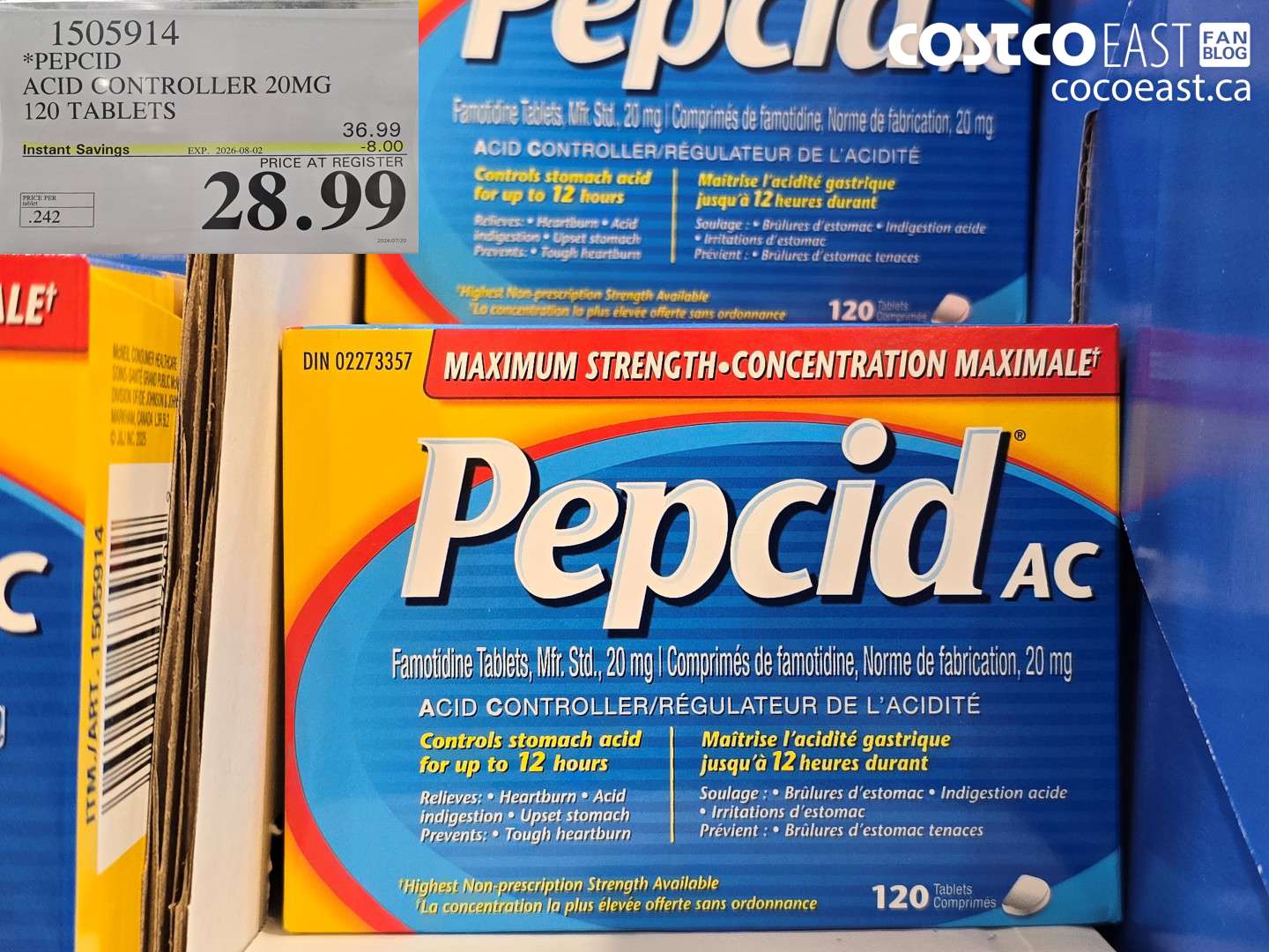 1505914 PEPCID ACID CONTROLLER 20MG 120 TABLETS ($8.00 INSTANT SAVINGS EXPIRES ON 2026-08-02) $28.99