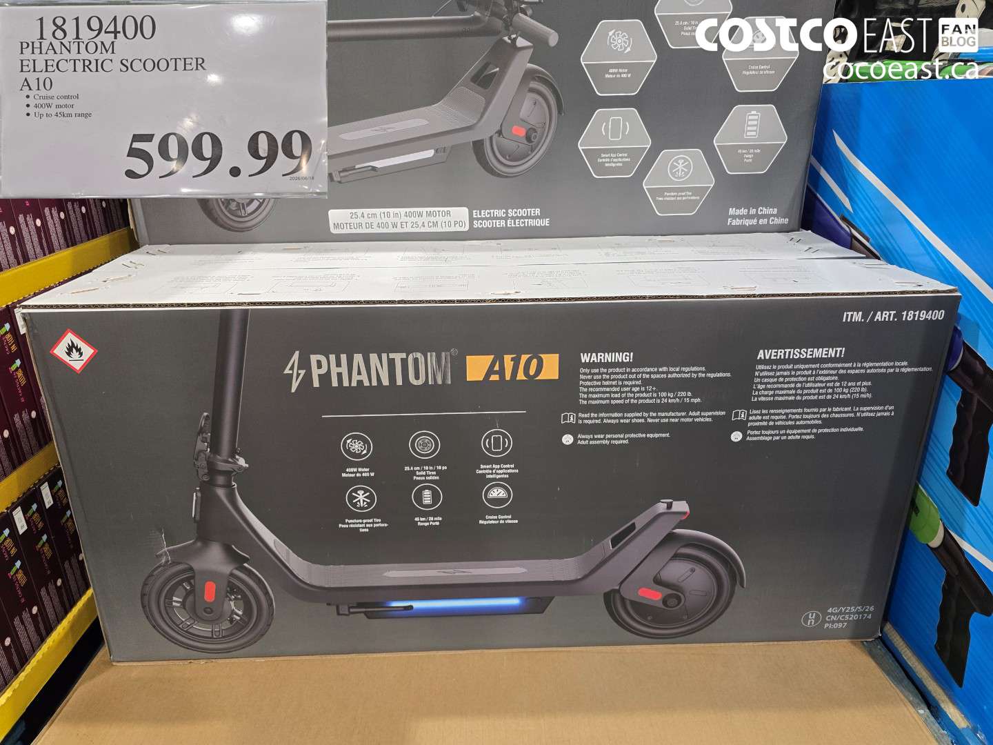 1819400 PHANTOM ELECTRIC SCOOTER A10 $599.99