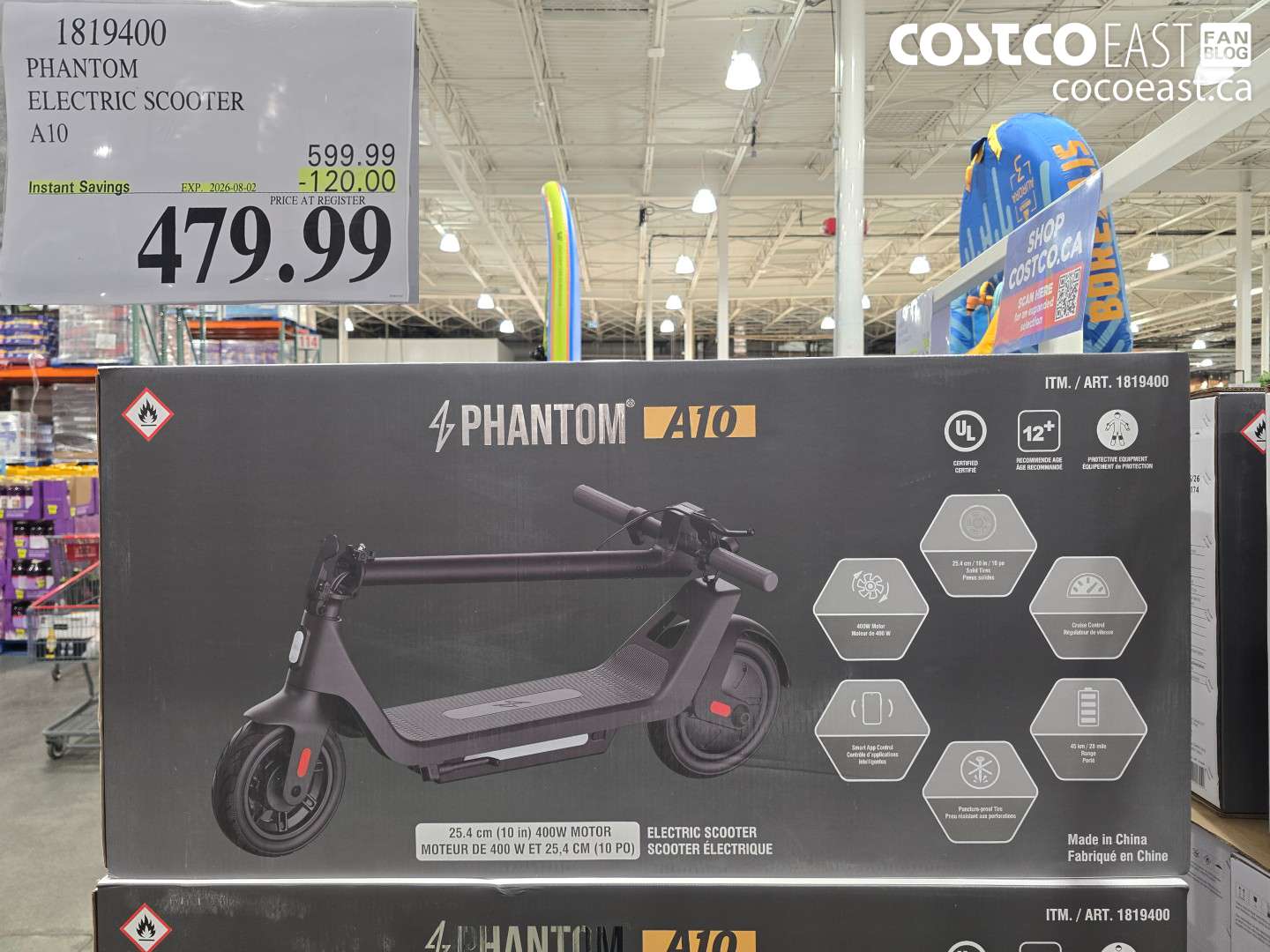 1819400 PHANTOM ELECTRIC SCOOTER A10 ($120.00 INSTANT SAVINGS EXPIRES ON 2026-08-02) $479.99