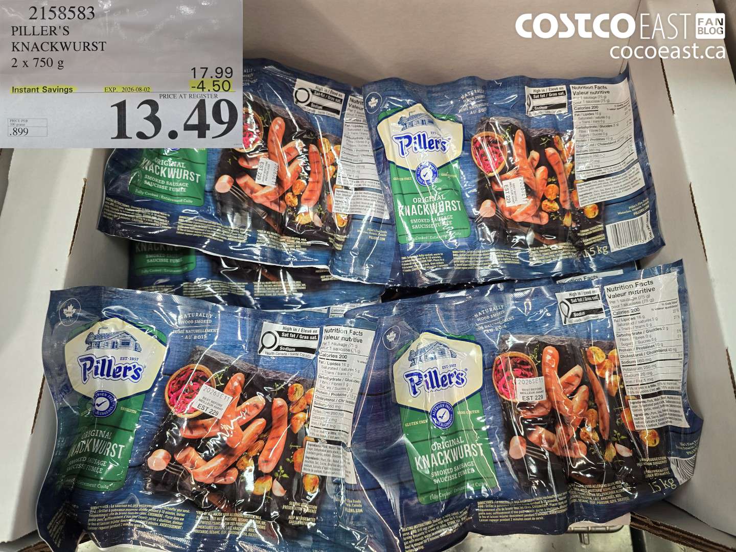 2158583 PILLER'S KNACKWURST 2 X 750 G ($4.50 INSTANT SAVINGS EXPIRES ON 2026-08-02) $13.49
