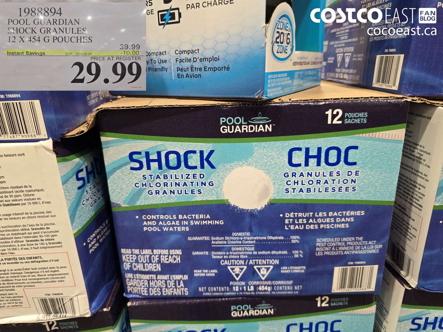 1988894 POOL GUARDIAN SHOCK GRANULES 12 X 454 G POUCHES ($10.00 INSTANT SAVINGS EXPIRES ON 2026-08-09) $29.99