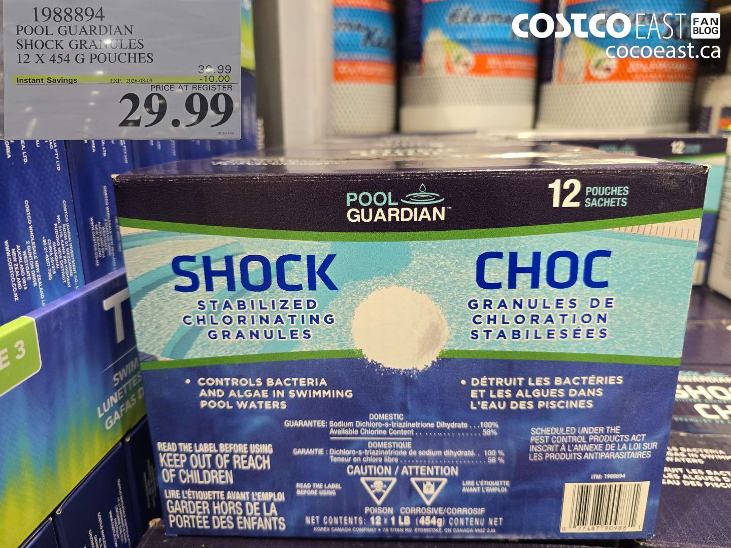 1988894 POOL GUARDIAN SHOCK GRANULES 12 X 454 G POUCHES ($10.00 INSTANT SAVINGS EXPIRES ON 2026-08-09) $29.99