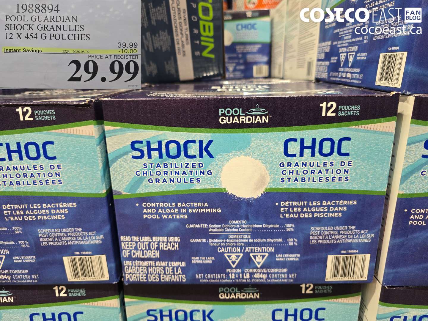 1988894 POOL GUARDIAN SHOCK GRANULES 12 X 454 G POUCHES ($10.00 INSTANT SAVINGS EXPIRES ON 2026-08-09) $29.99