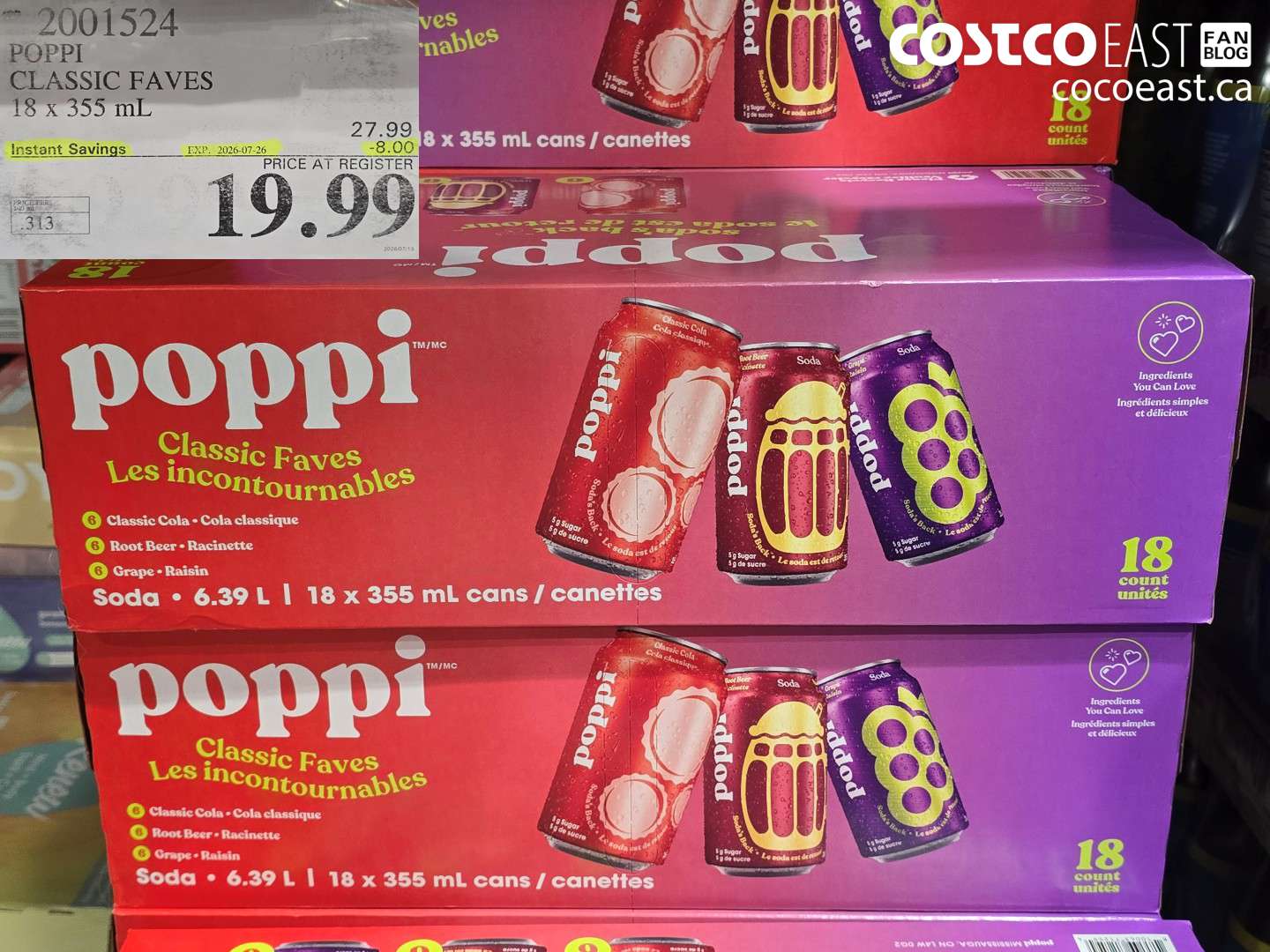 2001524 POPPI CLASSIC FAVES 18 X 355 ML ($8.00 INSTANT SAVINGS EXPIRES ON 2026-07-26) $19.99