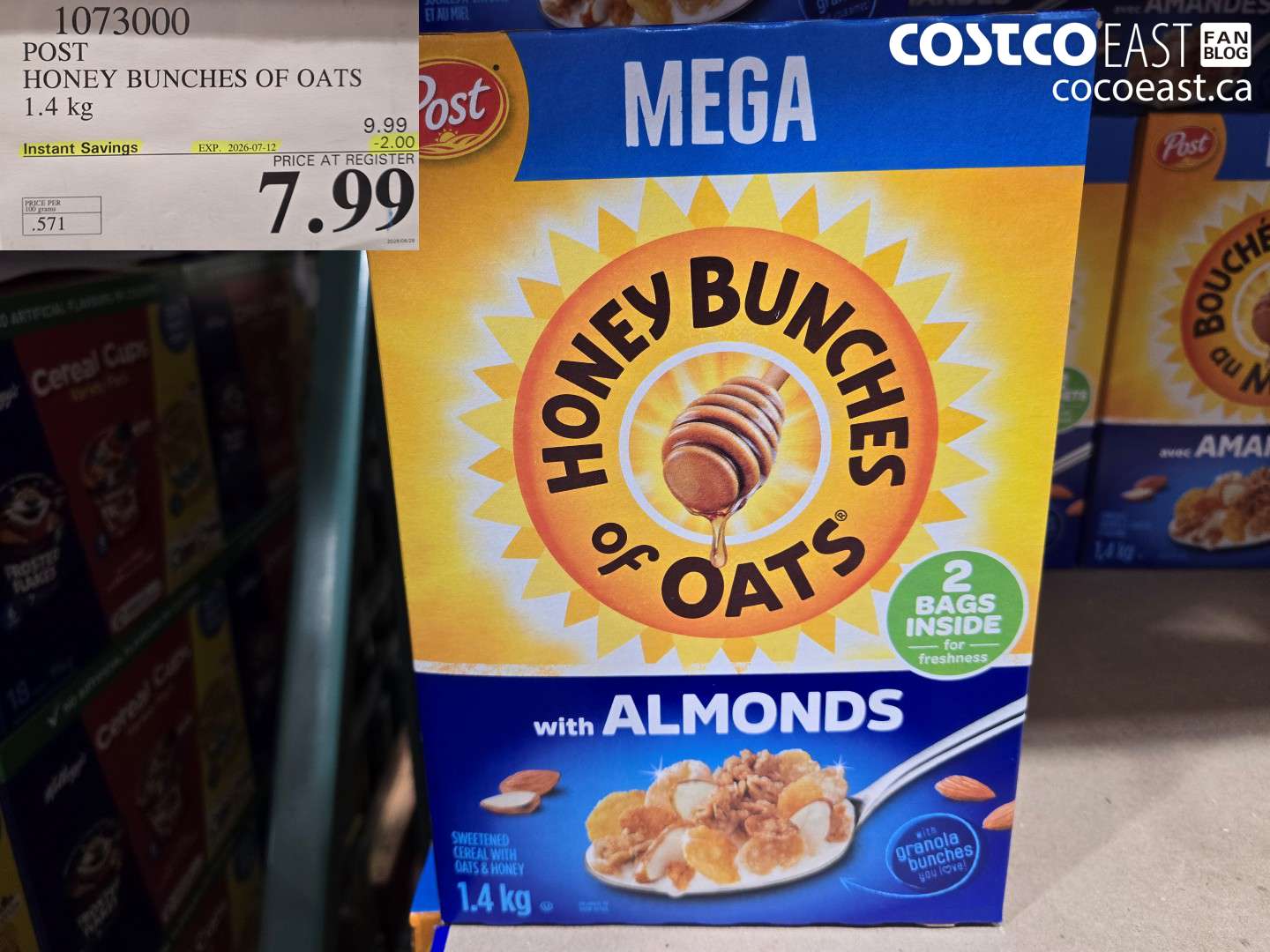1073000 POST HONEY BUNCHES OF OATS 1.4 KG ($2.00 INSTANT SAVINGS EXPIRES ON 2026-07-12) $7.99