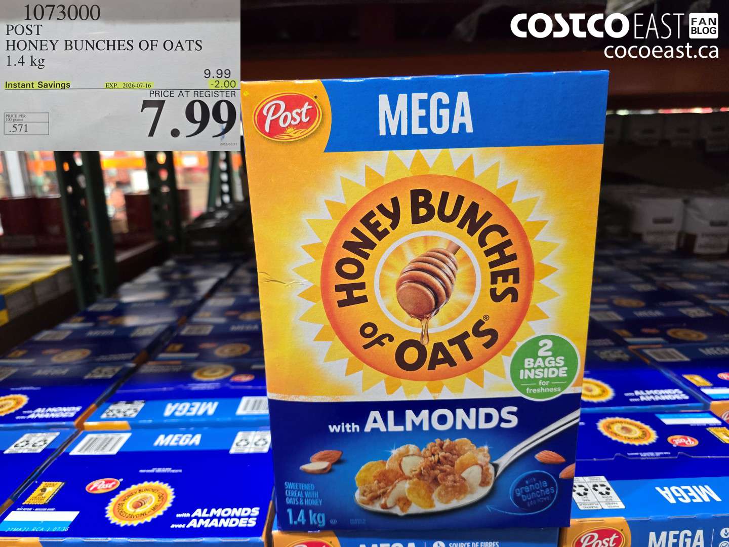 1073000 POST HONEY BUNCHES OF OATS 1.4 KG ($2.00 INSTANT SAVINGS EXPIRES ON 2026-07-16) $7.99
