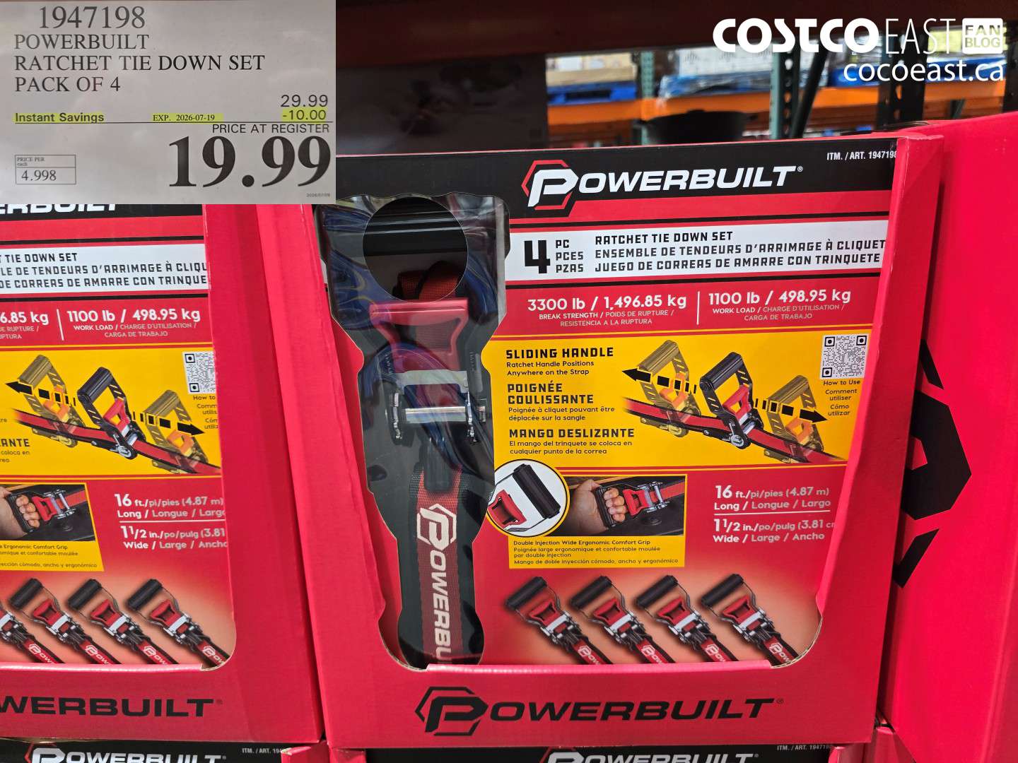 1947198 POWERBUILT RATCHET TIE DOWN SET PACK OF 4 ($10.00 INSTANT SAVINGS EXPIRES ON 2026-07-19) $19.99