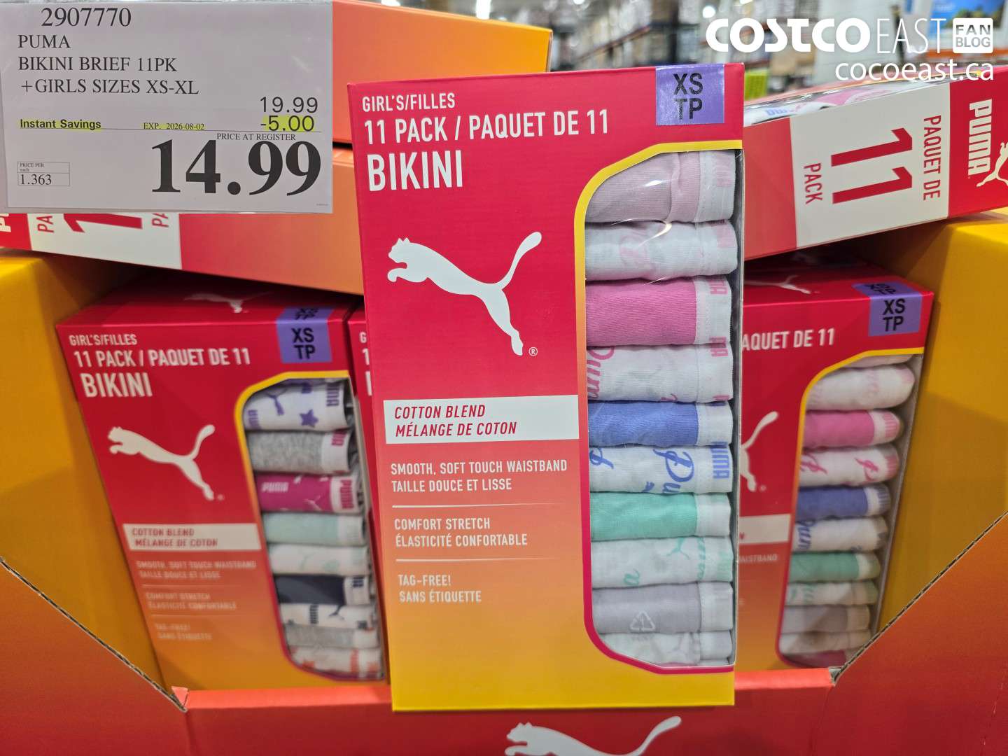 2907770 PUMA BIKINI BRIEF 11PK +GIRLS SIZES XS-XL ($5.00 INSTANT SAVINGS EXPIRES ON 2026-08-02) $14.99