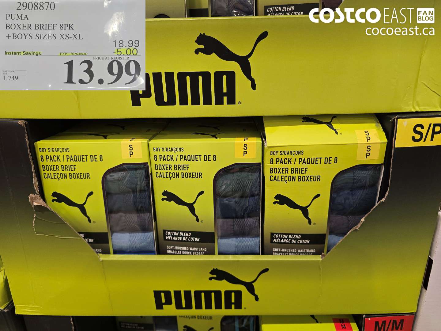 2908870 PUMA BOXER BRIEF 8PK BOYS SIZES XS-XL ($5.00 INSTANT SAVINGS EXPIRES ON 2026-08-02) $13.99