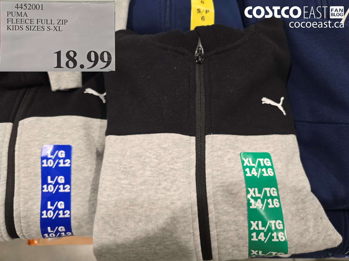 4452001 PUMA FLEECE FULL ZIP KIDS SIZES S-XL $18.99