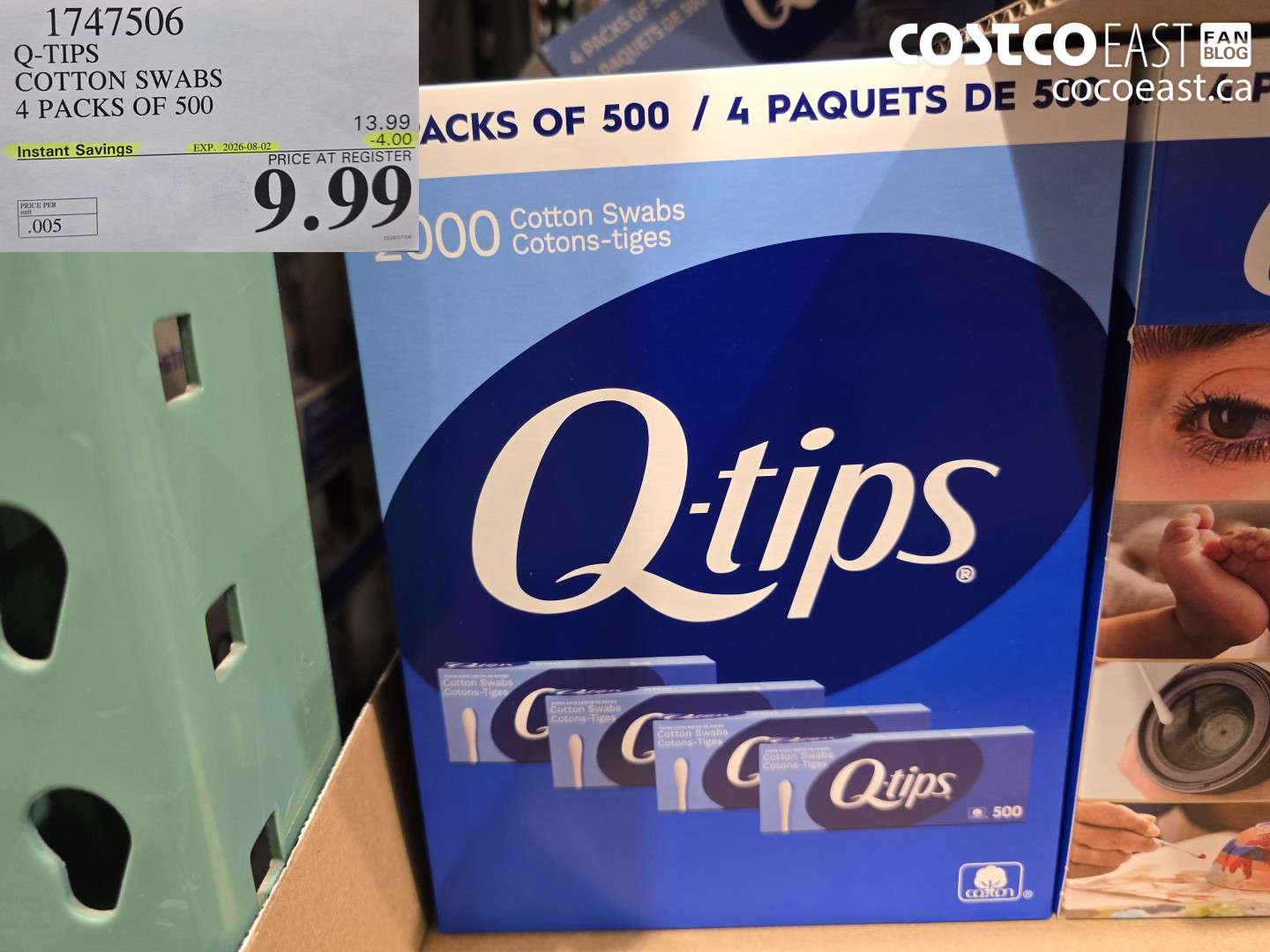 1747506 Q-TIPS COTTON SWABS 4 PACKS OF 500 ($4.00 INSTANT SAVINGS EXPIRES ON 2026-08-02) $9.99