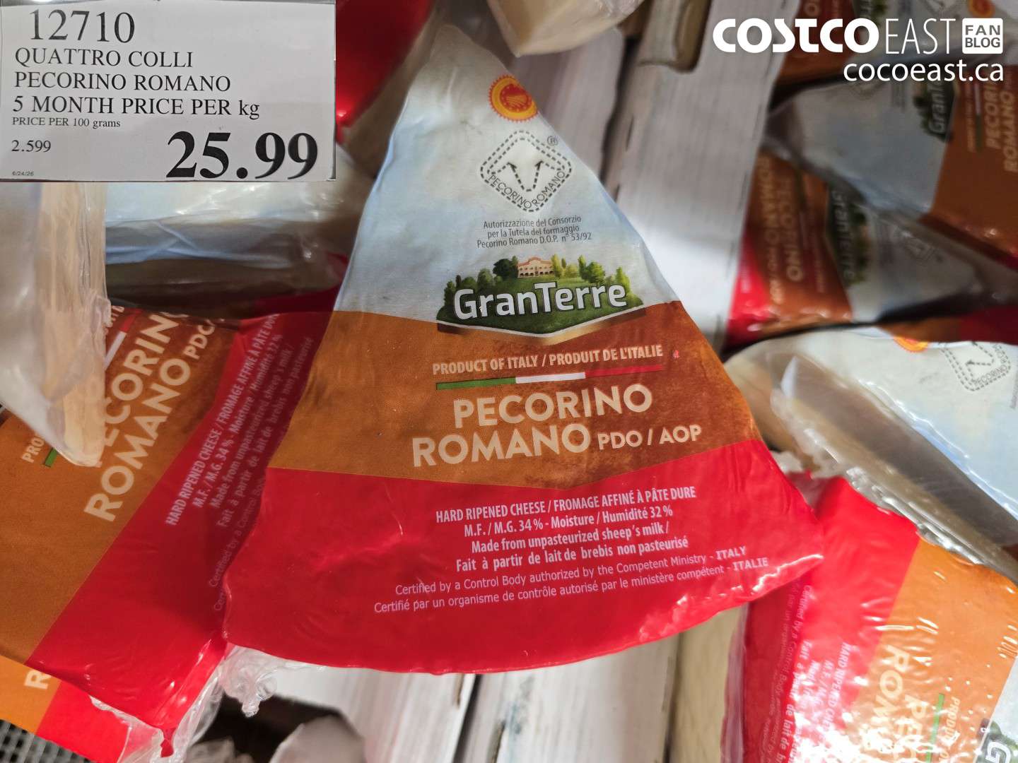 12710 QUATTRO COLLI PECORINO ROMANO 5 MONTH PRICE PER KG $25.99