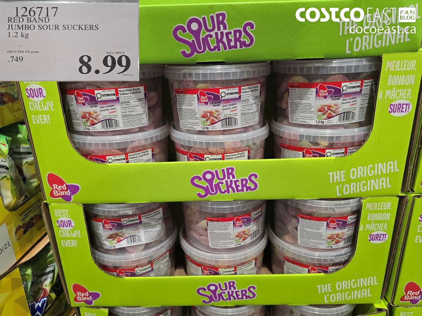 126717 RED BAND JUMBO SOUR SUCKERS 1.2 KG $8.99