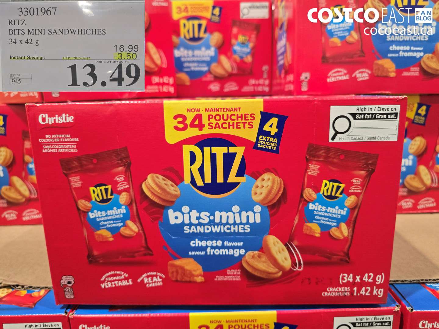 3301967 RITZ BITS MINI SANDWHICHES 34 X 42 G ($3.50 INSTANT SAVINGS EXPIRES ON 2026-07-12) $13.49