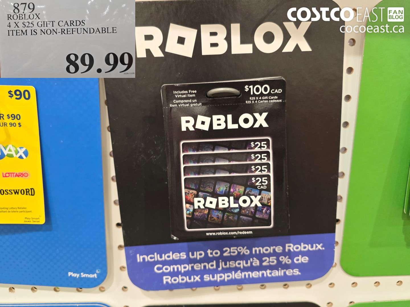 879 ROBLOX 4 X $25 GIFT CARDS $89.99