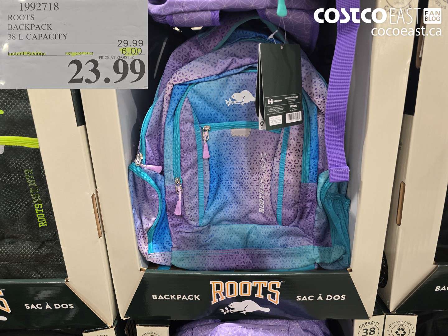 1992718 ROOTS BACKPACK 38 L CAPACITY ($6.00 INSTANT SAVINGS EXPIRES ON 2026-08-02) $23.99
