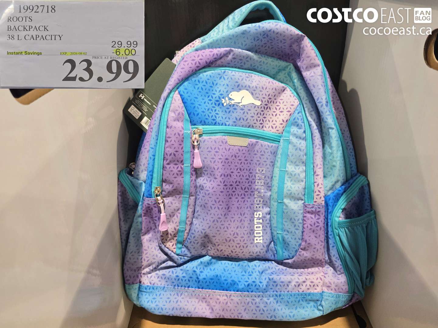 1992718 ROOTS BACKPACK 38 L CAPACITY ($6.00 INSTANT SAVINGS EXPIRES ON 2026-08-02) $23.99