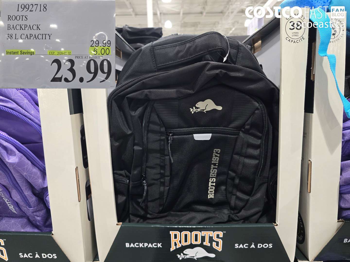 1992718 ROOTS BACKPACK 38 L CAPACITY ($6.00 INSTANT SAVINGS EXPIRES ON 2026-08-02) $23.99