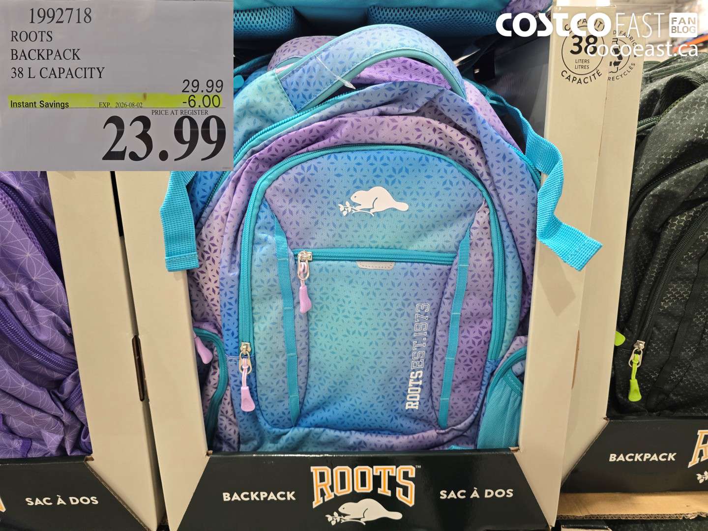 1992718 ROOTS BACKPACK 38 L CAPACITY ($6.00 INSTANT SAVINGS EXPIRES ON 2026-08-02) $23.99