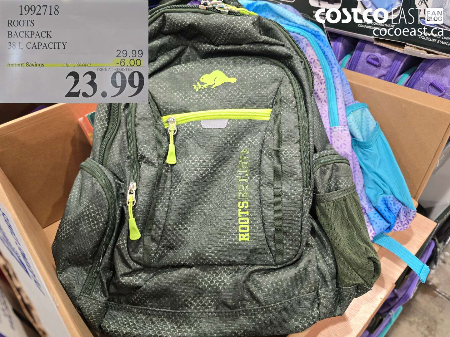 1992718 ROOTS BACKPACK 38 L CAPACITY ($6.00 INSTANT SAVINGS EXPIRES ON 2026-08-02) $23.99