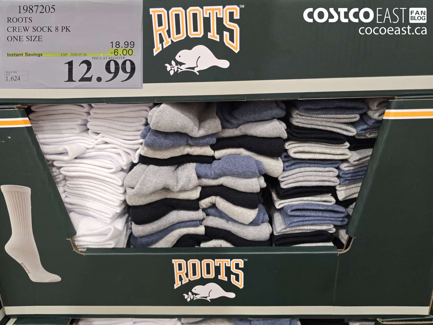 1987205 ROOTS CREW SOCK 8 PK ONE SIZE ($6.00 INSTANT SAVINGS EXPIRES ON 2026-07-26) $12.99