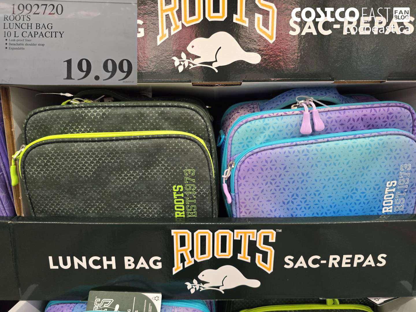 1992720 ROOTS LUNCH BAG 10 L CAPACITY $19.99