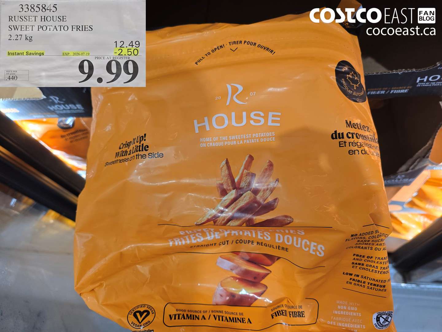 3385845 RUSSET HOUSE SWEET POTATO FRIES 2.27 KG ($2.50 INSTANT SAVINGS EXPIRES ON 2026-07-19) $9.99