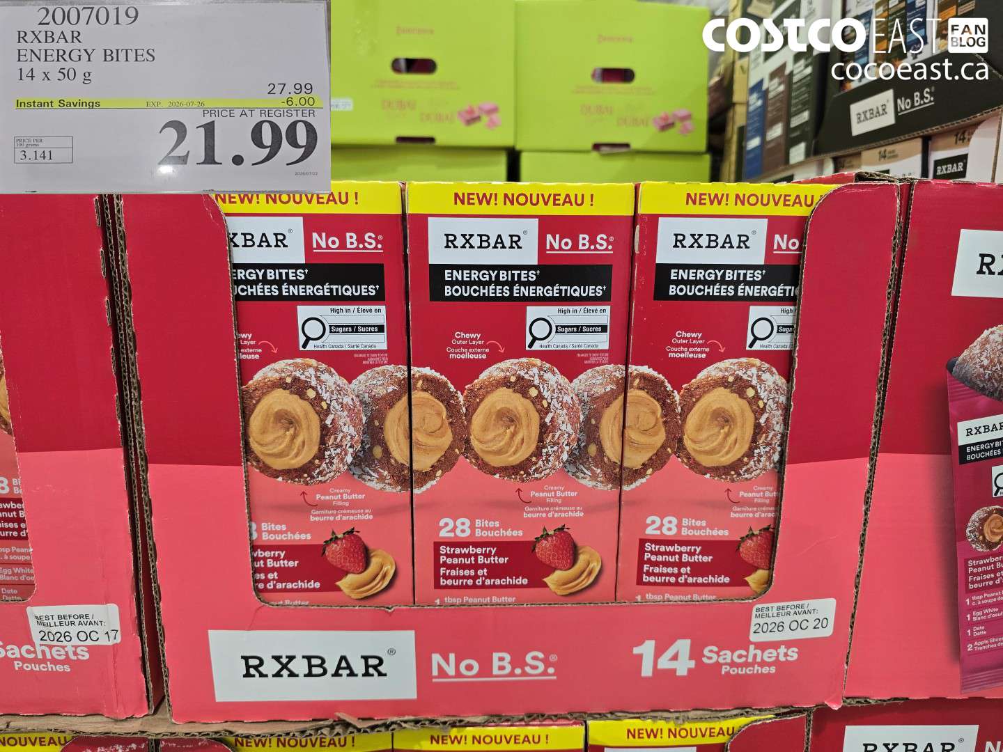 2007019 RXBAR ENERGY BITES 14 X 50 G ($6.00 INSTANT SAVINGS EXPIRES ON 2026-07-26) $21.99