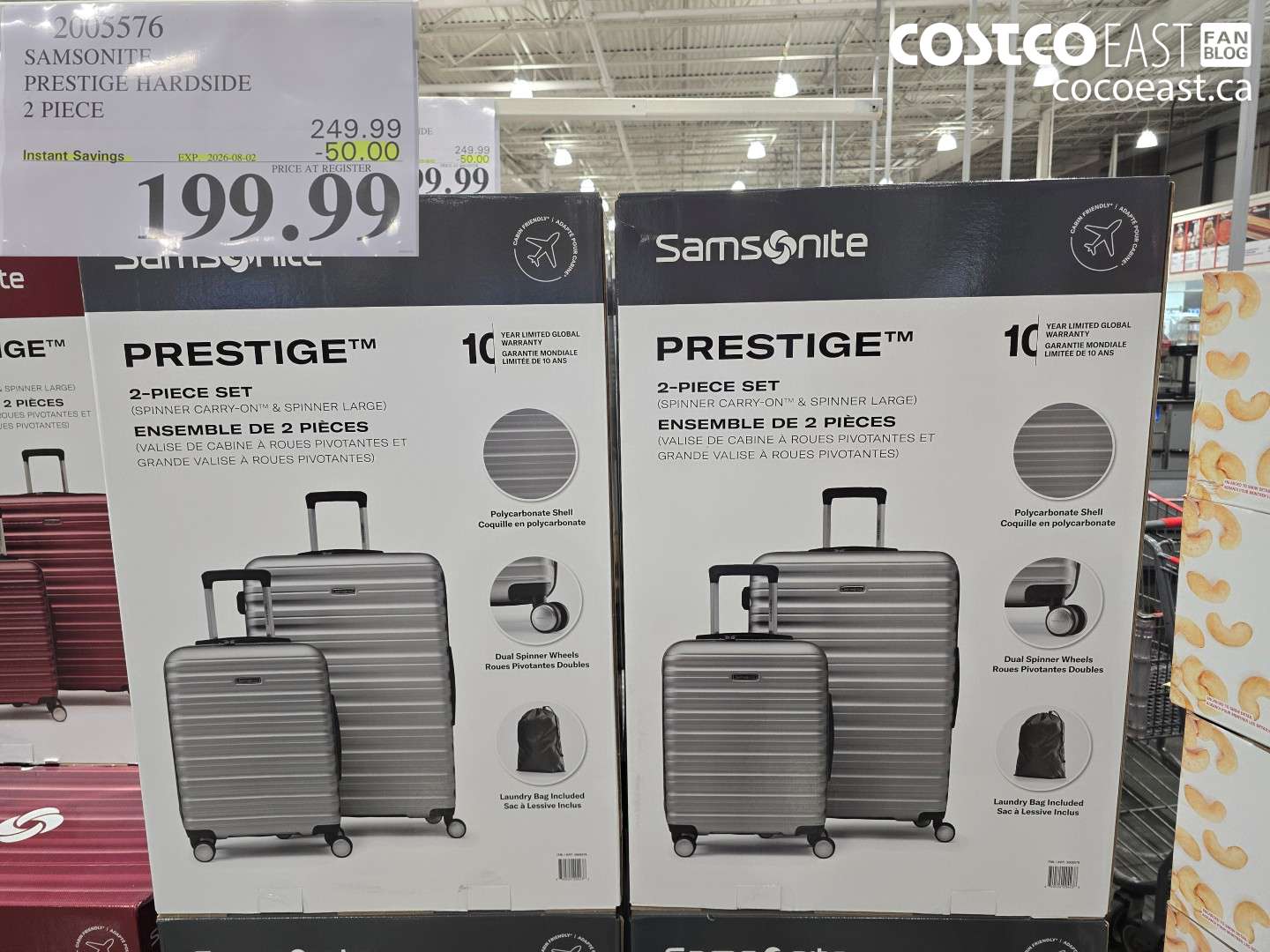 2005576 SAMSONITE PRESTIGE HARDSIDE 2 PIECE ($50.00 INSTANT SAVINGS EXPIRES ON 2026-08-02) $199.99